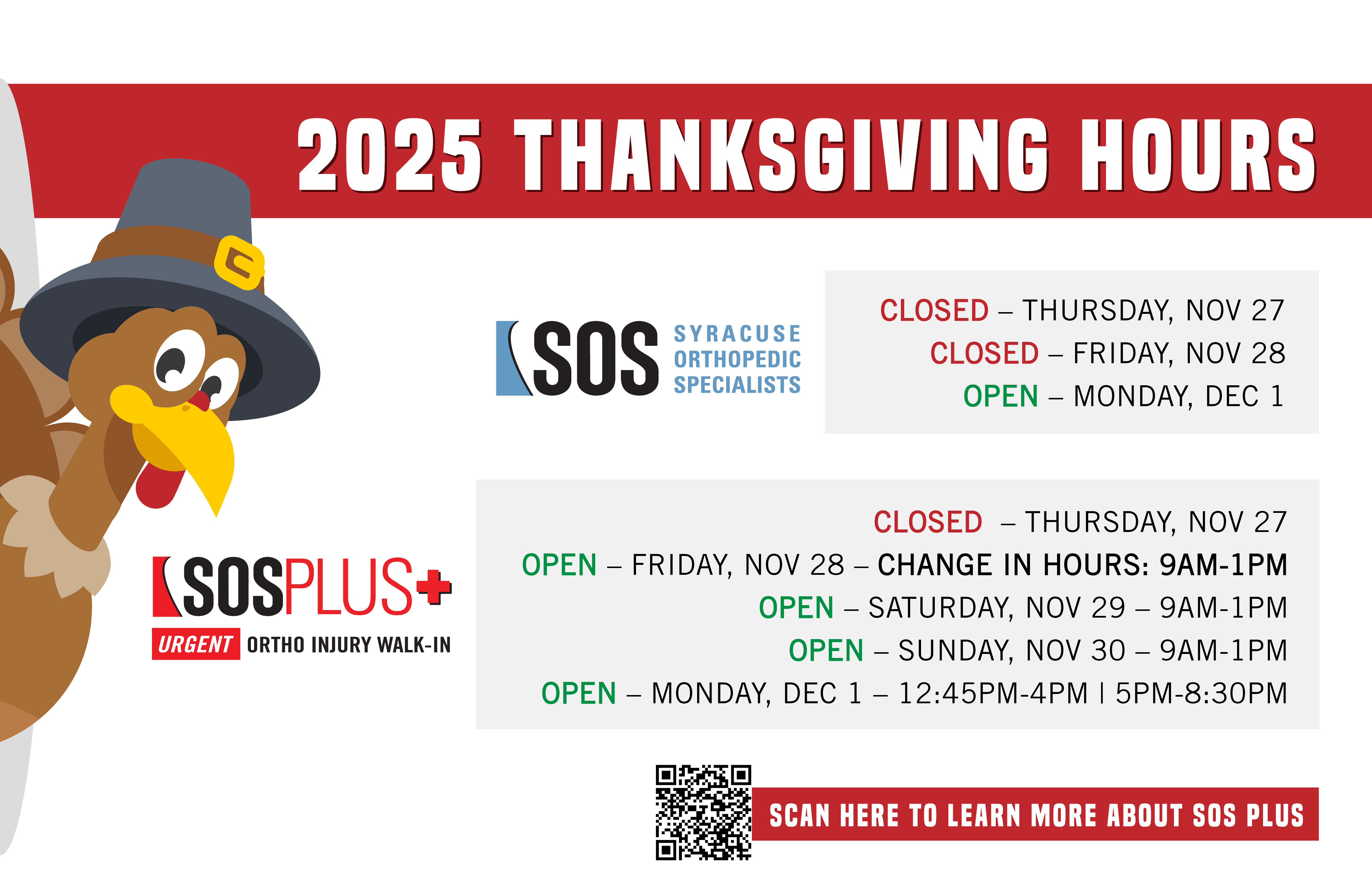 2025 SOS & SOS PLUS Thanksgiving Weekend Hours
