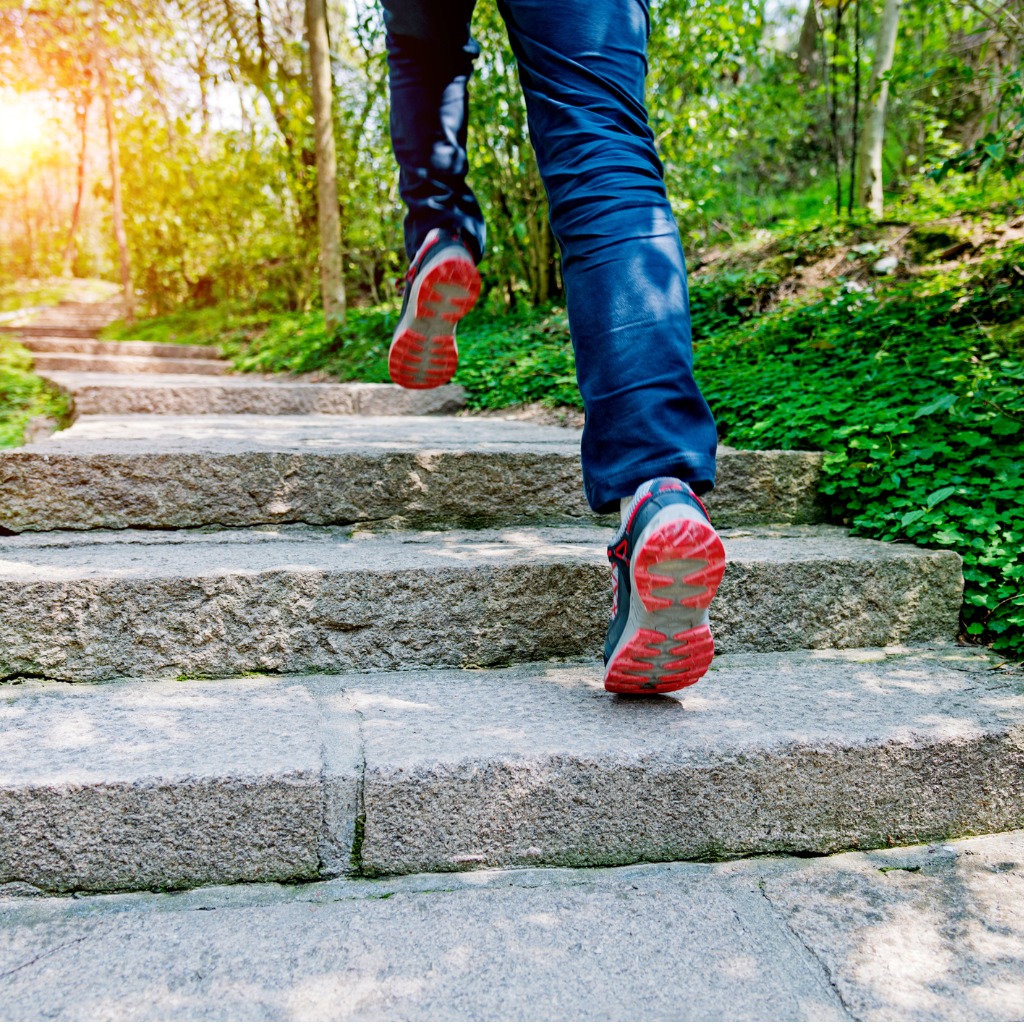 Running Up Stairs Outside in Spring