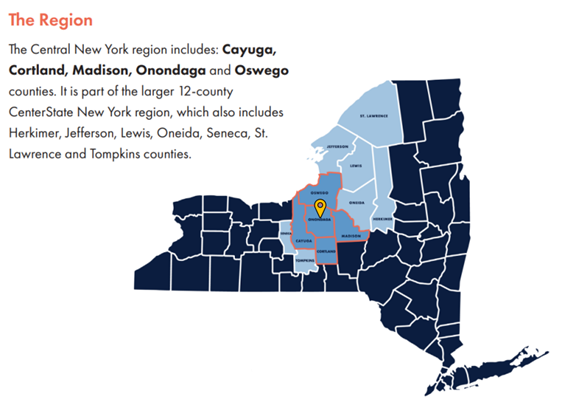 Map of New York State showing Central New York Region