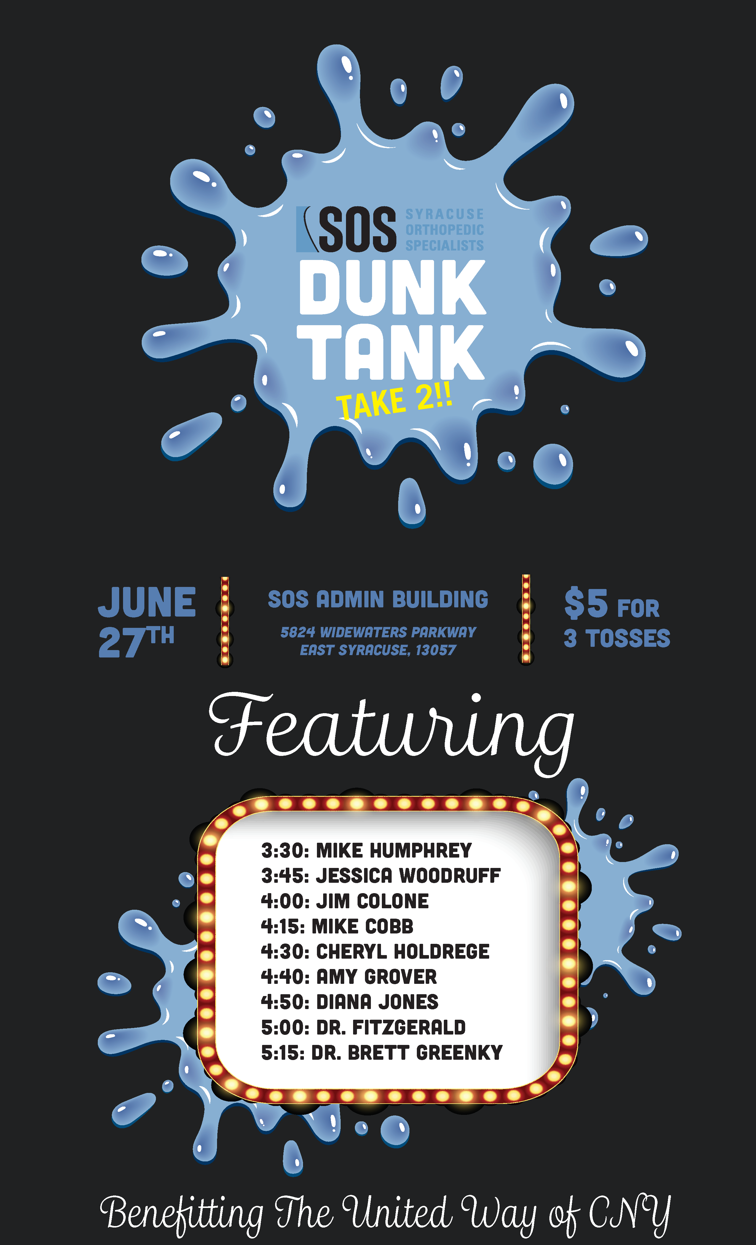 SOS Hosts Dunk Tank Fundraiser to Benefit the United Way of CNY - June 27th 2019