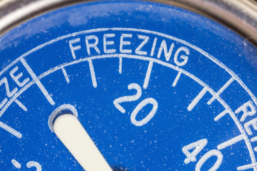 Freezing temperature on a thermometer