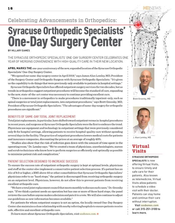 Syracuse Orthopedic Specialists’ One-Day Surgery Center
