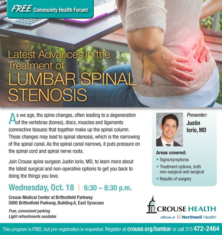 Free Community Health Forum - Latest Advances in the Treatment of Lumbar Spinal Stenosis