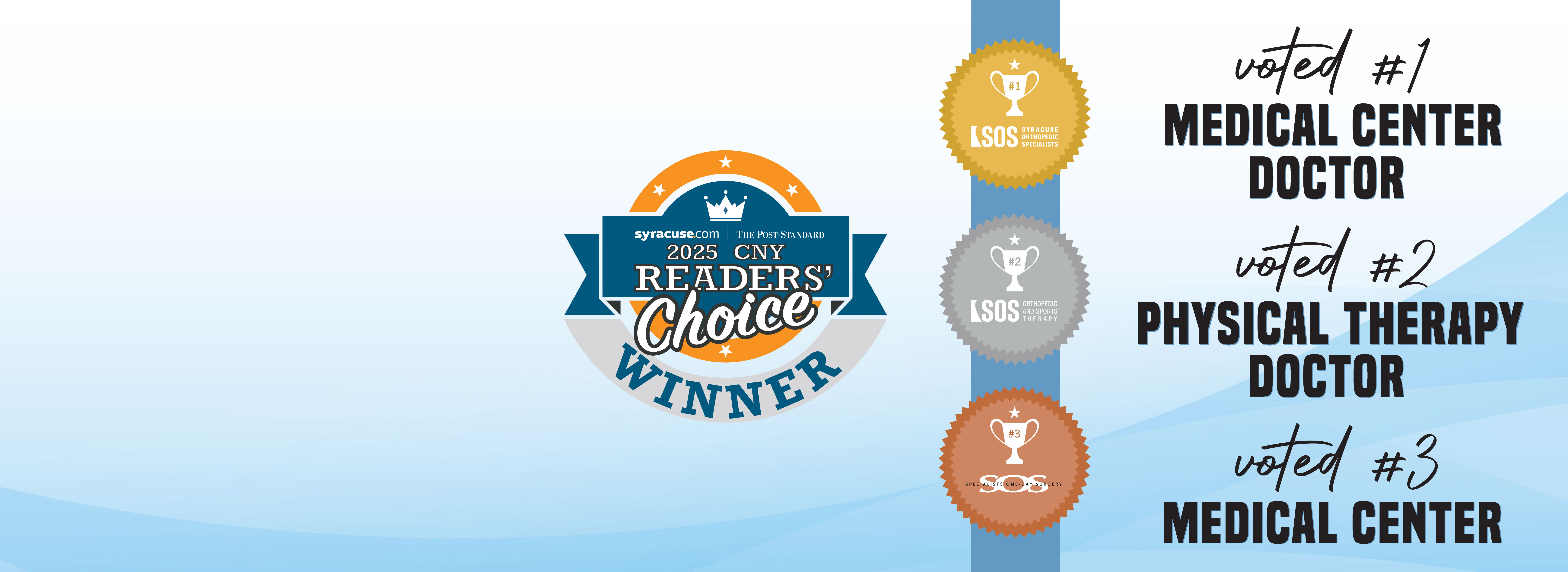 SOS voted #1 medical center doctor voted #2 physical therapy doctor SODS voted #3 medical center by 2025 cny readers choice syracuse.com